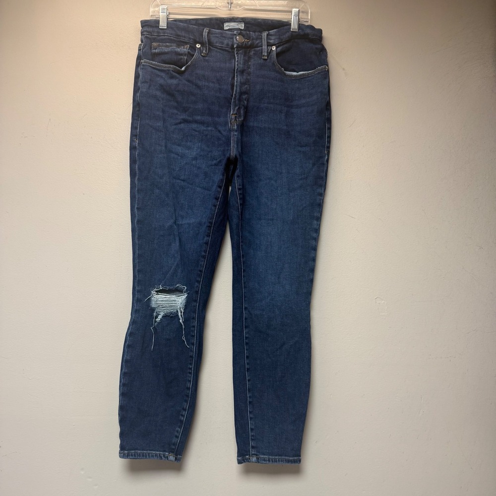Good American Good Waist Jeans Women 15 Indigo Distressed Cashmere Skinny